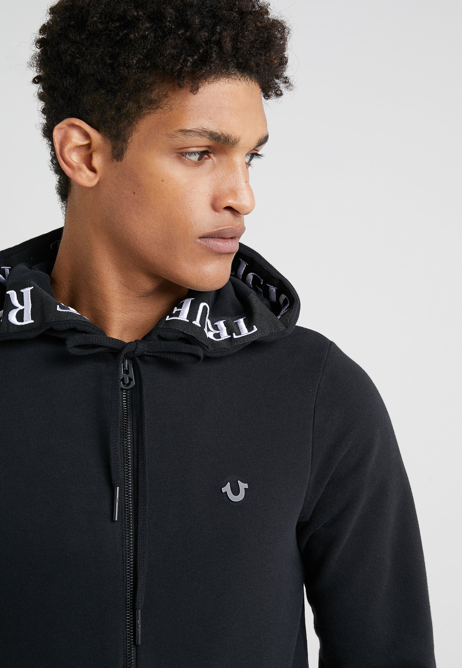 contrast zip up hooded sweatshirt