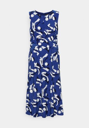 GEOMETRIC-PRINT SLEEVELESS JERSEY DRESS - Trikoomekko - blue/cream/navy