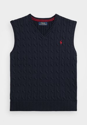 CABLE KNIT COTTON SLEEVELESS JUMPER - Jersey de punto - navy