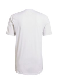 T-shirt à manches courtes, col rond en blanc, fabriqué à partir d'un tissu léger avec une texture lisse et une coupe classique. Pas de logos ou motifs visibles.