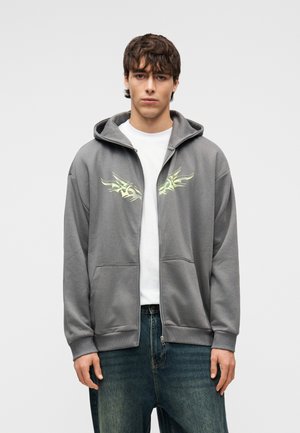 UNISEX - Sweater met rits - castlerock/neon green