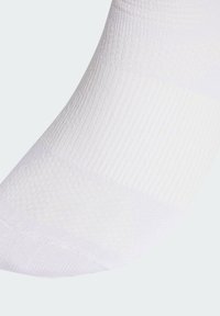 White ankle sock featuring ribbed texture, smooth fabric, and reinforced toe section. No patterns or decorative elements.