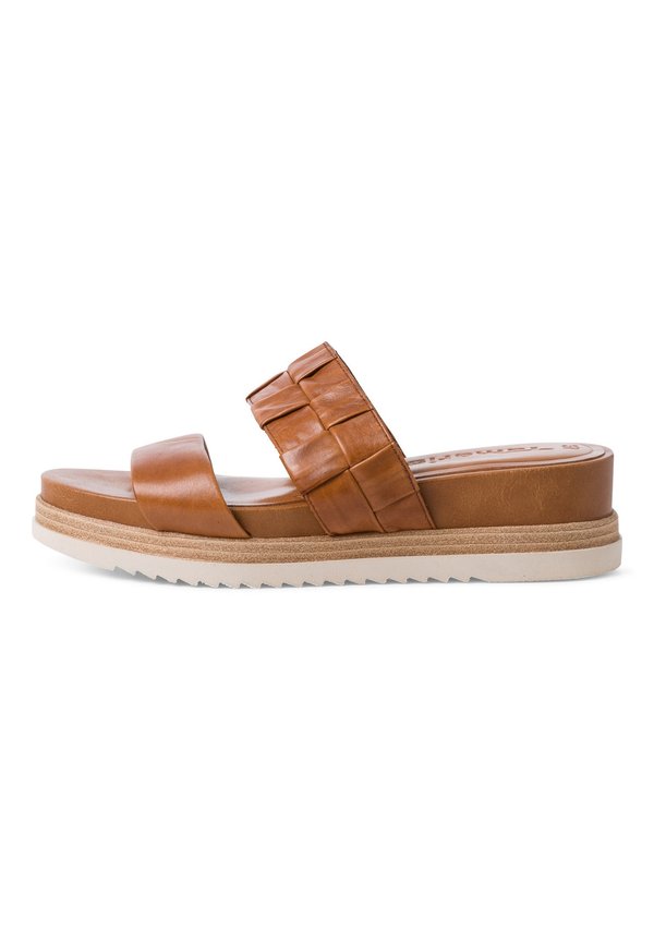 Pantolette flach - cognac