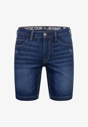 Džínové šortky v tmavomodrej farbe so strihom rovného strihu, s piatimi vreckami a svetlým vyblednutím. Majú uzáver na gombík a kontrastné prešívanie.