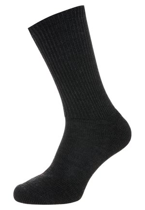 Black ribbed socks with a textured finish, ankle height, reinforced toe, and smooth top cuff. Ideal for everyday wear.
