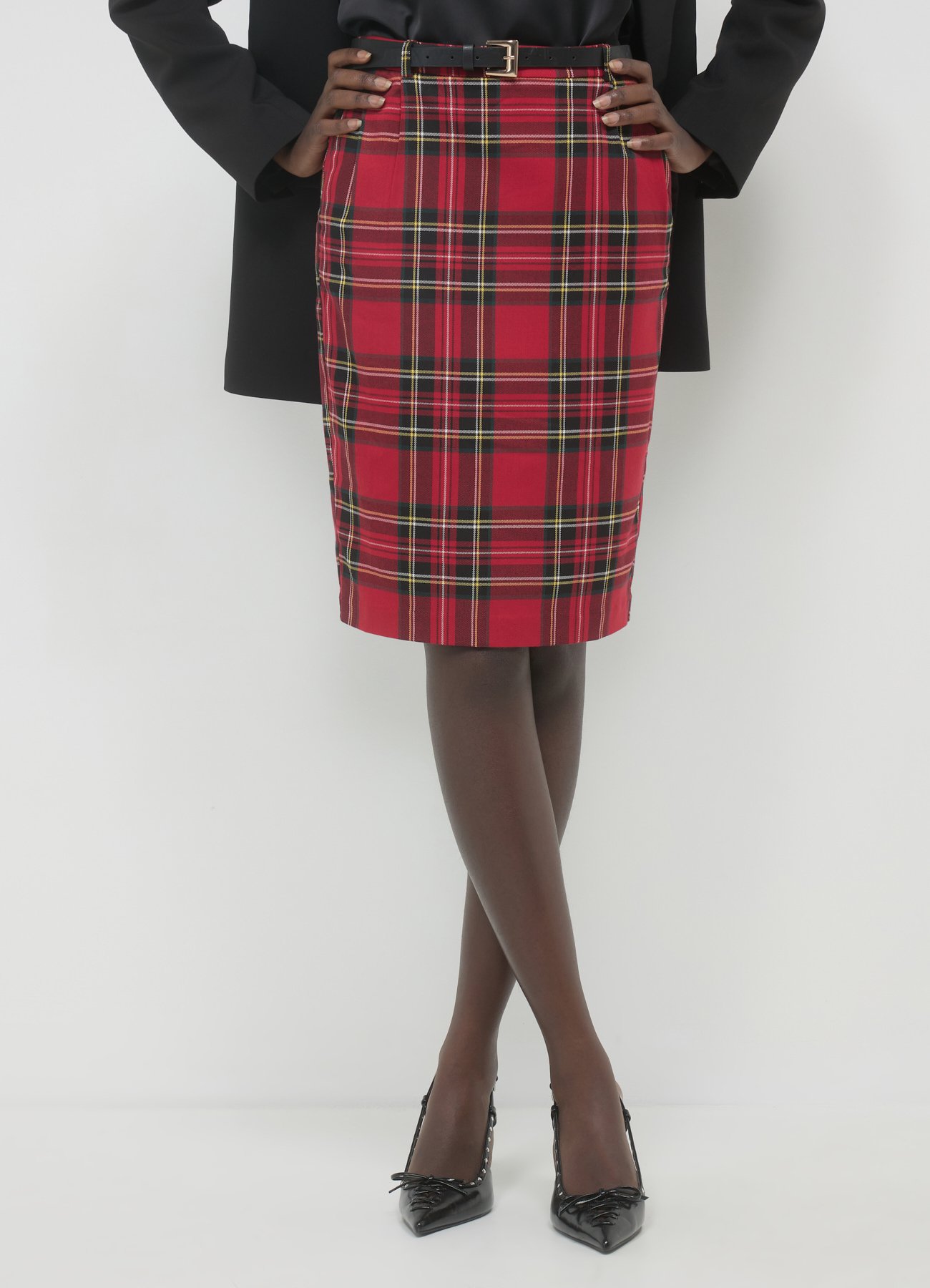 Jupe Crayon Eastex En Laine Rouge - Taille 16 - Midi - Motif Pied-de-poule - Femme