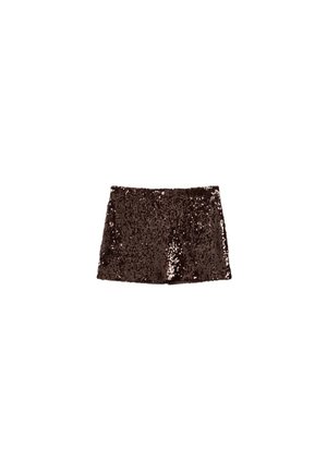 Stradivarius, SEQUIN MINI SKIRT - Jupe trapèze - dark brown