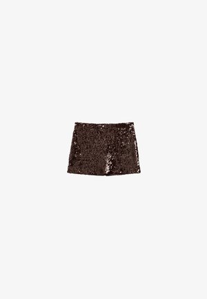 Stradivarius, SEQUIN MINI SKIRT - Jupe trapèze - dark brown