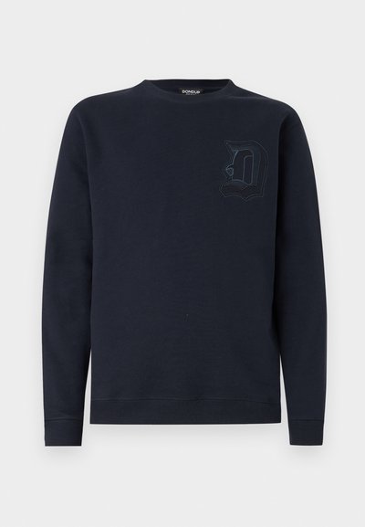 Mørkeblå sweatshirt lavet af blødt bomuld, med rund hals, lange ærmer og broderet logo detalje på brystet.