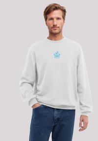 White sweatshirt made of cotton with a crew neckline, featuring a blue nautical-themed graphic on the chest. Casual fit and ribbed cuffs.