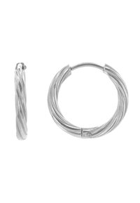 Sølv hoop øreringer med en vridd design. Den mindre hoopen er slank og vridd, mens den større hoopen er tykkere med en lignende tekstur.