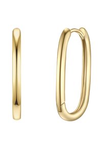 Zlatne kružne naušnice s glatkim, zaobljenim dizajnom i poliranim završetkom, s besprijekornim zatvaranjem, prikazuju minimalističku estetiku.