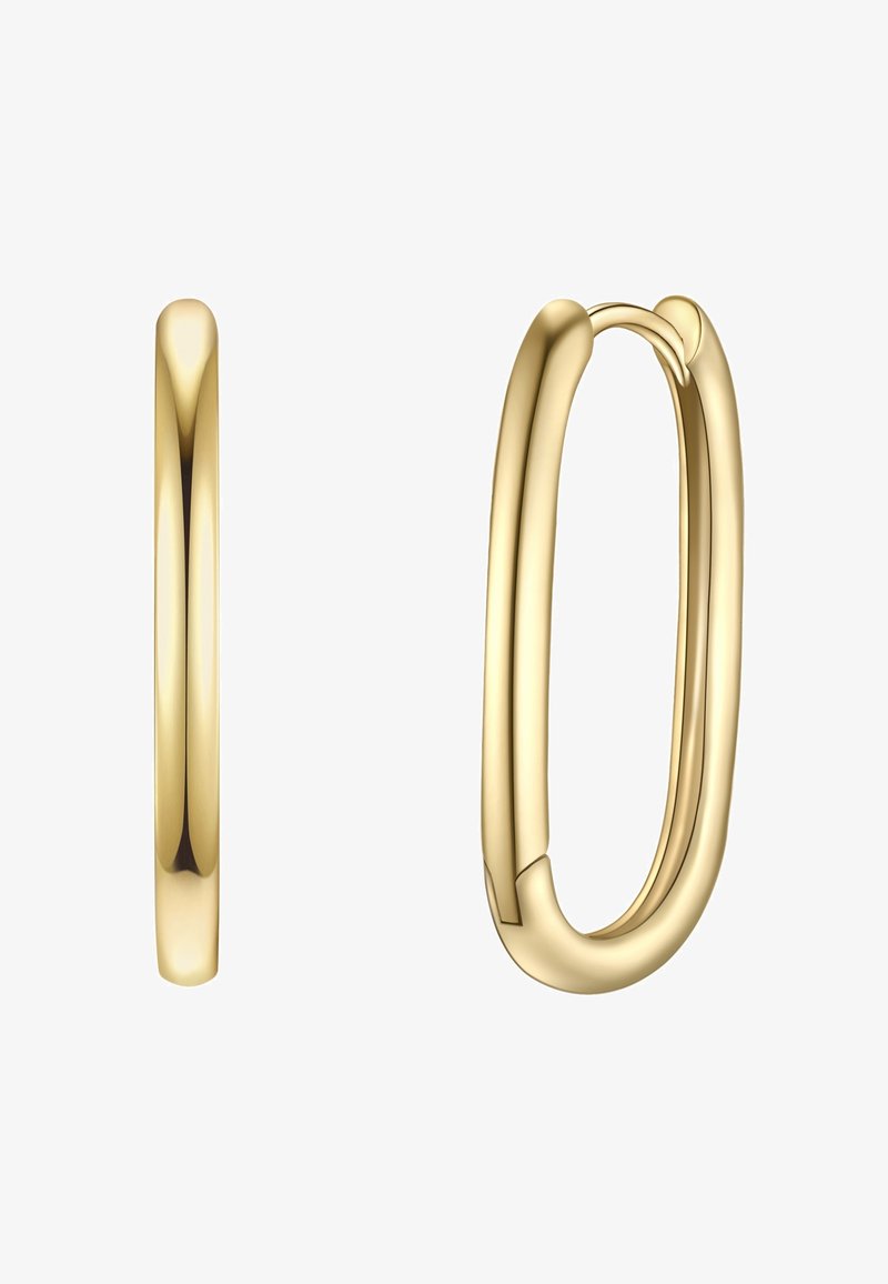 Zlatne kružne naušnice s glatkim, zaobljenim dizajnom i poliranim završetkom, s besprijekornim zatvaranjem, prikazuju minimalističku estetiku.