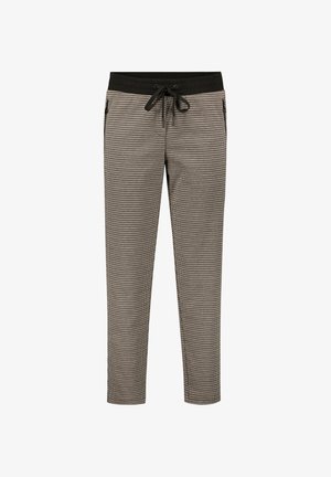 Pantaloni a motivo pied-de-poule in nero e beige, con vita nera con cordoncino e tasche laterali con zip. Design a lunghezza cropped.