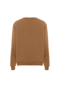 Bruine sweatshirt met lange mouwen, geribbelde halslijn en boorden, gemaakt van een zacht materiaal, met een ontspannen pasvorm en een effen kleur ontwerp.