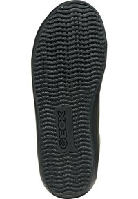 Svart gummisula med ett texturerat, vågigt mönster och en central GEox-logotyp. Kanten är slät och den övergripande formen är rundad.