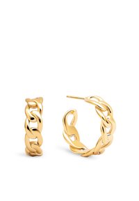 Boucles d'oreilles créoles en or avec un design de chaîne liée. Surface lisse, forme arrondie, avec un fermoir à tige et une fermeture sécurisée.