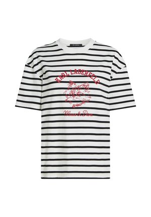 KARL LAGERFELD, IKON C MUSE STRIPE  T-SHIRT - Μπλουζάκι με στάμπα - uneven cream-black stripes