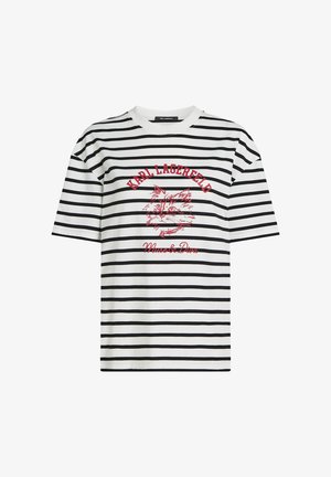 KARL LAGERFELD, IKON C MUSE STRIPE T-SHIRT - Tričko s potlačou - uneven cream-black stripes
