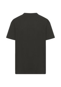 Black short-sleeve t-shirt in cotton fabric. Features a classic crew neck and a relaxed fit. Smooth texture with a solid color design.