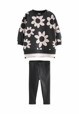 SET - REGULAR FIT - Legingi — bikses - black white flowers