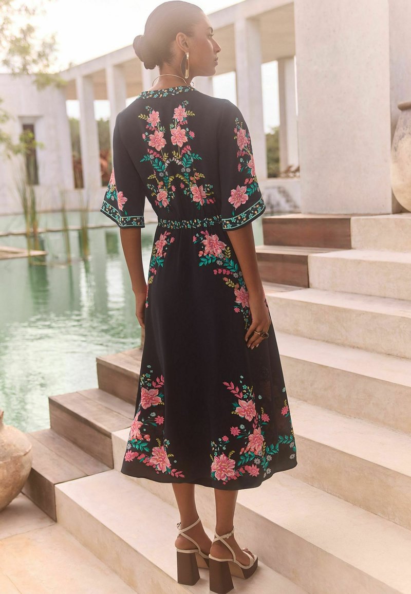 strapless open back dress Black Digital Mesh Flower Maxi Dress