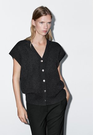 Massimo Dutti V-NECK WITH GOLDEN BUTTONS - Veste sans manches - mottled light grey