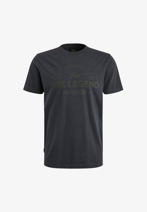 Dark gray cotton t-shirt featuring a crew neckline and short sleeves. Front graphic text in olive green reads "PME Legend Aviator."