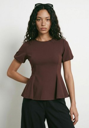 HYPEDROP, OBERTEIL MIT KURZEN ÄRMELN HDTAMARA PEPLUM - T-shirt imprimé - rum raisin