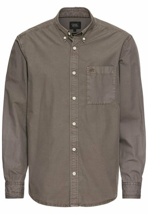 Chemise à manches longues et à boutons dans une teinte grise atténuée, fabriquée en coton, avec une poche poitrine et un accent logo subtil sur la poche.
