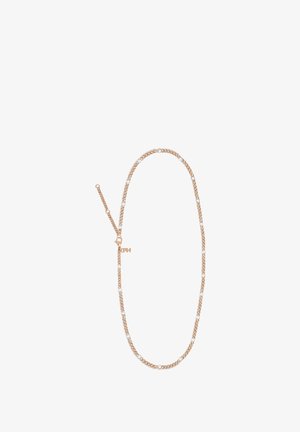 Collier chaîne en or rose avec des petites perles blanches alternées. Doté d'un fermoir mousqueton pour une fermeture sécurisée et d'une longueur ajustable.