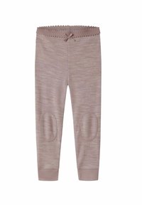Lyse mauve leggings med en bølget talje med en bue accent, struktureret stof og knælapper for øget holdbarhed.