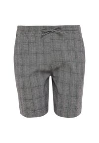 Grau karierten Shorts aus leichtem Material, mit einem elastischen Bund und Zugband, und einer taillierten Passform.