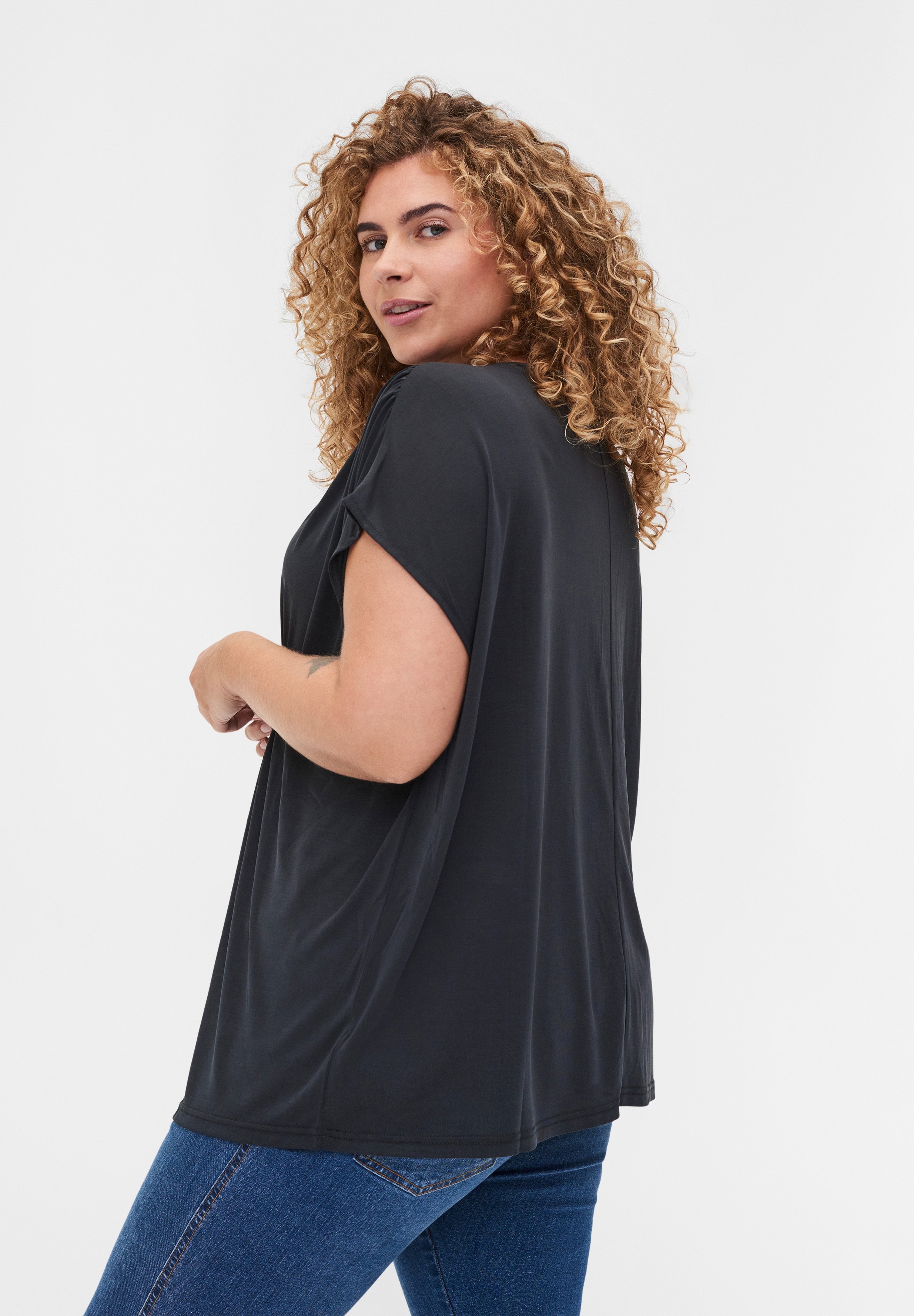 Zizzi BLUSE MIT SMOCK - Camicetta - dark grey/grigio scuro - Zalando