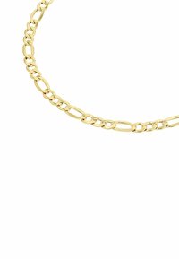 Collar de cadena de oro con eslabones ovalados de acabado brillante. Los eslabones varían en tamaño para aportar textura e interés visual.