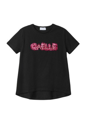 T-shirt nera a maniche corte con logo impreziosito da paillettes rosa. Scollo rotondo e design con orlo curvo per una vestibilità rilassata.