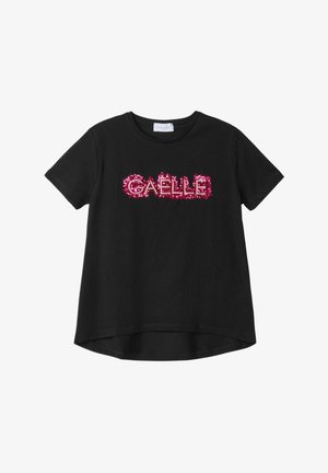 T-shirt nera a maniche corte con logo impreziosito da paillettes rosa. Scollo rotondo e design con orlo curvo per una vestibilità rilassata.