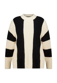 Crèmekleurige trui met gedurfde zwarte strepen, een ronde halslijn en lange mouwen. Gemaakt van een zachte, gestructureerde stof.