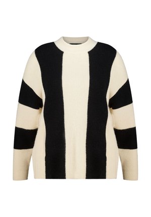 Crèmekleurige trui met gedurfde zwarte strepen, een ronde halslijn en lange mouwen. Gemaakt van een zachte, gestructureerde stof.