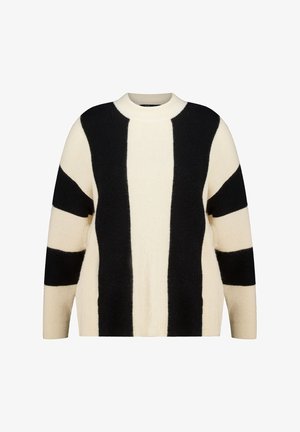Crèmekleurige trui met gedurfde zwarte strepen, een ronde halslijn en lange mouwen. Gemaakt van een zachte, gestructureerde stof.