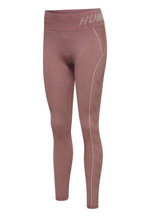 Stofroze sportlegging met een geribbeld textuur, hoge tailleband en contrasterende lichte strepen aan de zijkanten. Logo weergegeven aan de bovenkant.