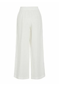 Wide-leg trousers in lightweight, textured white fabric. Features an elastic waistband and a loose fit, ideal for comfort and breathability.