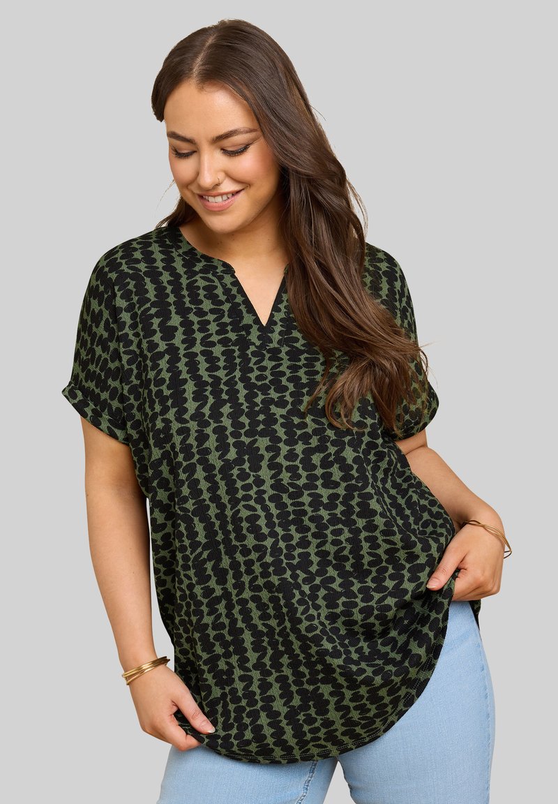 Yours Clothing ABSTRACT TEXTURED - Camicetta - khaki