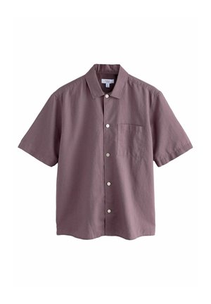 Lühikeste varrukatega nööbiga särk sügavas lilas. Valmistatud kergest kangast, millel on rinnaosa tasku ja viis ümmargust valget nööpi.