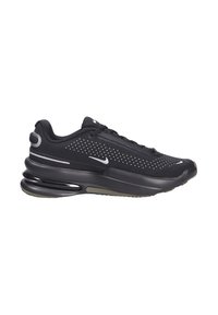 Zapatilla deportiva negra con parte superior de tela texturizada, diseño perforado, suela de goma negra y detalles reflectantes. Cuenta con cierre de cordones.