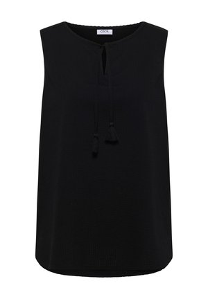 Cecil, BLOUSE TOP WITH SPLIT NECK AND TIES - Top - black
