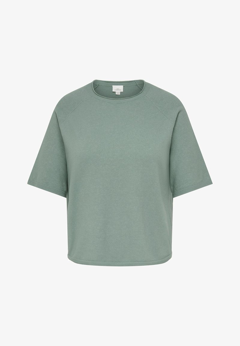 Groen, T-shirt met korte mouwen gemaakt van zacht materiaal met een ontspannen pasvorm, ronde halslijn en gestikte details op de schouders en zoom.