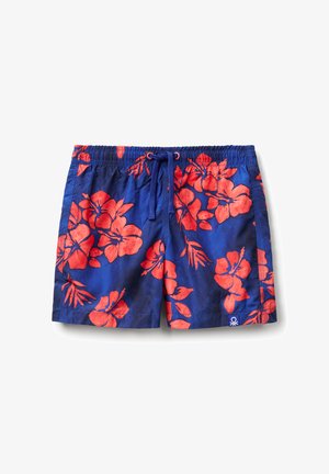 Marine swimshorts met een felrood bloemmotief, elastische tailleband met koord en een logopatch in de rechterbenedenhoek.