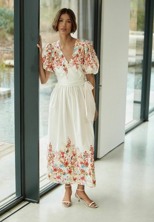 Next, TALL FIT - OCCASION SHORT PUFF SLEEVE MIDI TIE WAIST DRESS  . - Robe longue - white floral print
