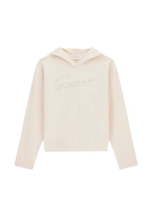 Haut à capuche crème avec des manches longues et un subtil logo "Guess" en relief sur le devant.
